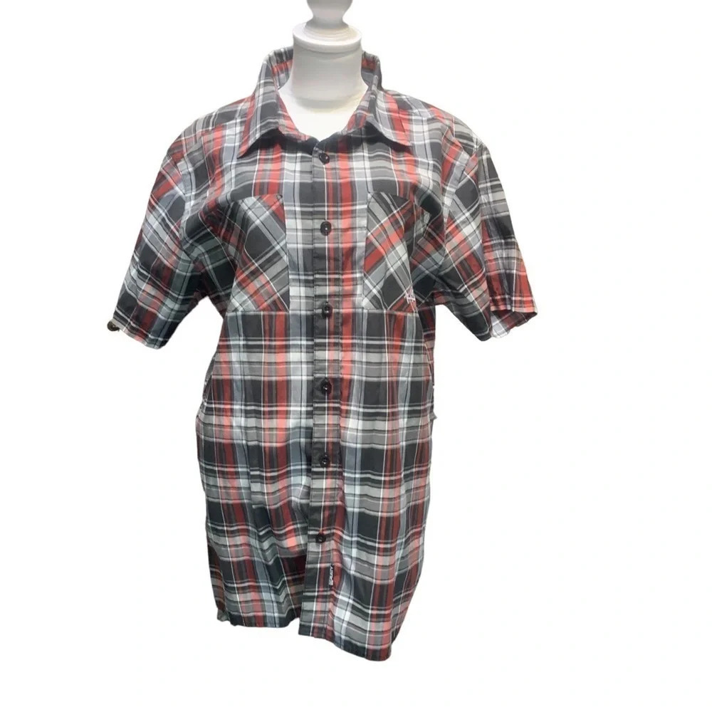 RUSTY men's size large red and black shirt sleeve button up shirt